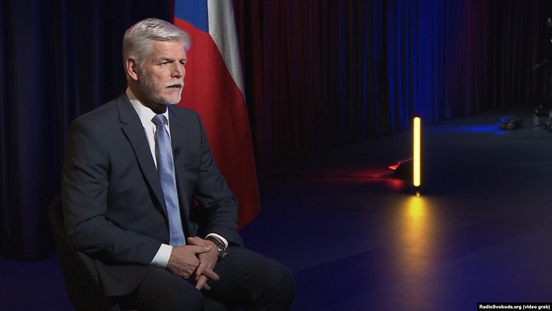Президентът на Чешката република Петр Павел по време на интервюто си в централата на Радио Свободна Европа в Прага.