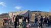 Barricades in front of the Merdare border crossing between Serbia and Kosovo