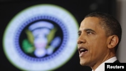 Amerikan prezidenti Obama Waşingtonyň Milli goranyş uniwersitetinde çykyş edýär, 28-nji mart.