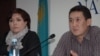 Элина Жданова, учредитель компании «Стан-продакш», Бауыржан Мусиров, продюсер веб-сайта Stan.tv, на пресс-конференции. Алматы, 13 октября 2010 года. 