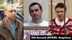 Орусия барымтага алган Эстон Кохвер, Олег Сенцов жана Надежда Савченко.