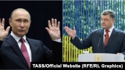 Президент України Петро Порошенко (п) та президент Росії Володимир Путін (л)