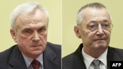 Йовица Станишич (л) і Франко Симатович (п) на комбінованому фото з Гаазького трибуналу, 2013 рік
