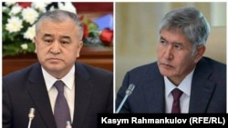 Лидер оппозиции Омурбек Текебаев и президент Кыргызстана Алмазбек Атамбаев. Фотоколлаж.