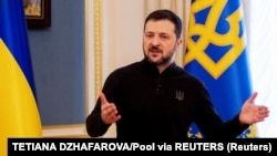 UKRAINE – Ukraine's President Volodymyr Zelenskyy gives a press conference in Kyiv, Ukraine, on February 19, 2025